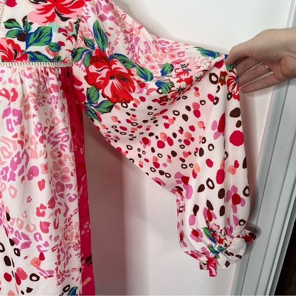 Umgee | NWT Rosie Fushia Floral Animal Print Dot Long Sleeve Tunic Dress - Picture 7 of 12